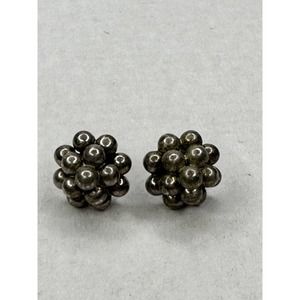 Vintage Sterling Silver Ball Earrings Signed MR Mexico Cluster Modernist 925